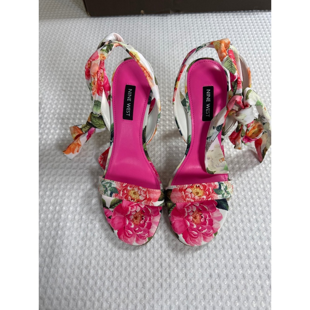 Nine West Sandals Women 6M WNKELSIE2 Pink Multi Floral Ankle Tie NWOB